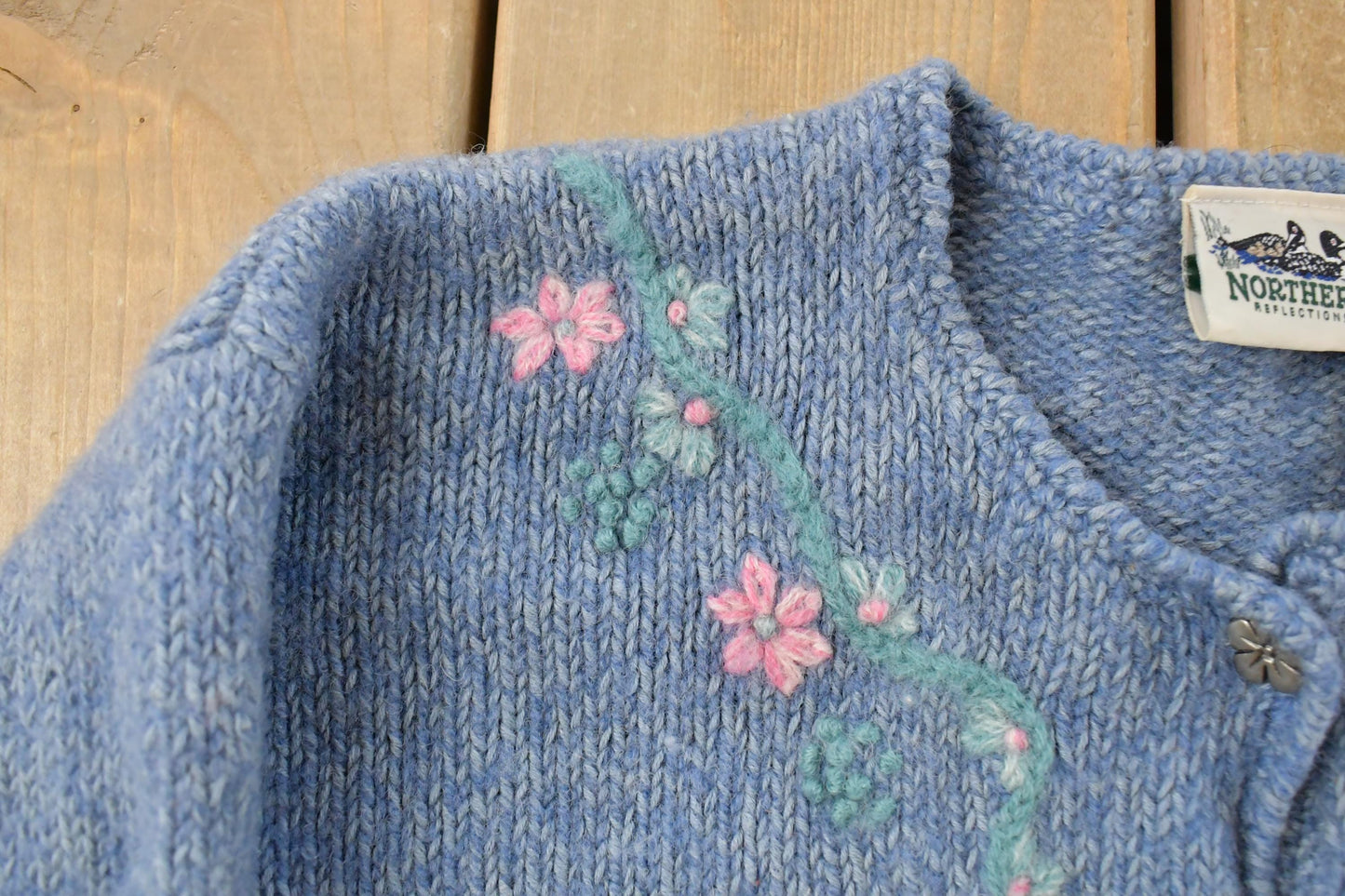 Vintage 1990s Northern Reflections Floral Wool Knit Cardigan Sweater Women's Small