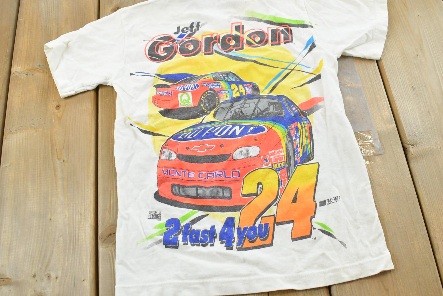 Vintage 1990s Jeff Gordon Dupont 2 Fast 4 You NASCAR Racing T-Shirt Youth 6