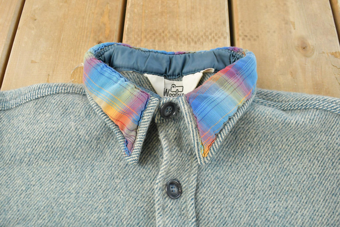 True Vintage 1970s Woolrich Button Up Long Sleeve Wool Shacket Shirt Men's M Short