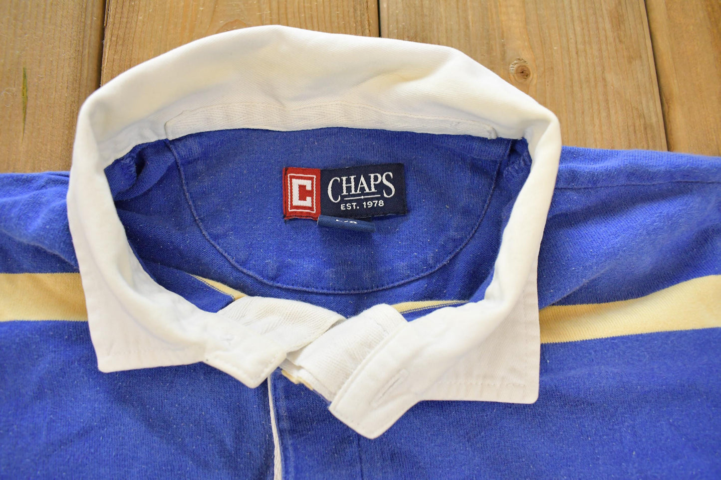 Vintage 2000s Chaps Striped Embroidered Rugby Long Sleeve Polo Shirt Men's L