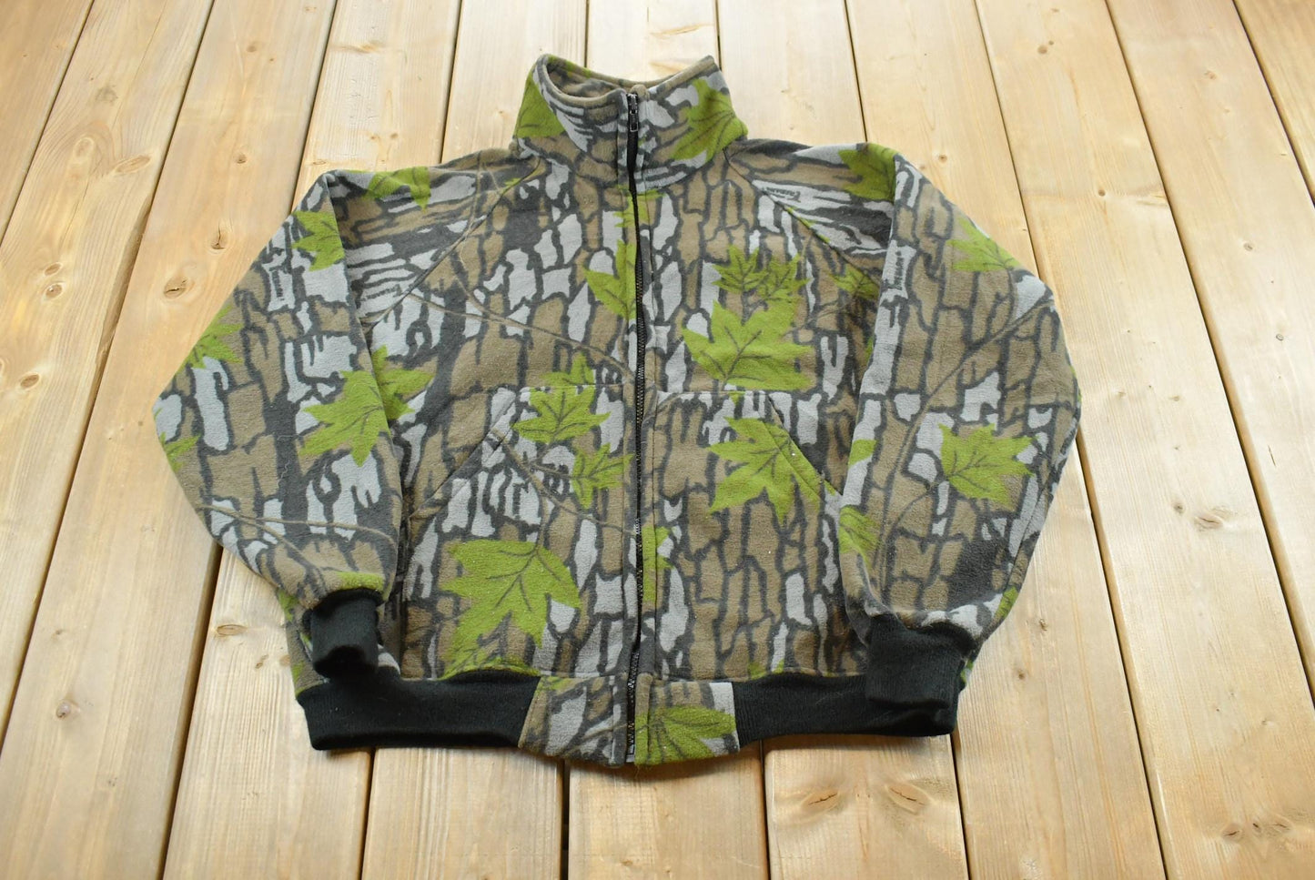 Vintage 1980s SafTBak Trebark RealTree Full Zip Fleece Sweater Men's M / Made in USA / 80s Streetwear