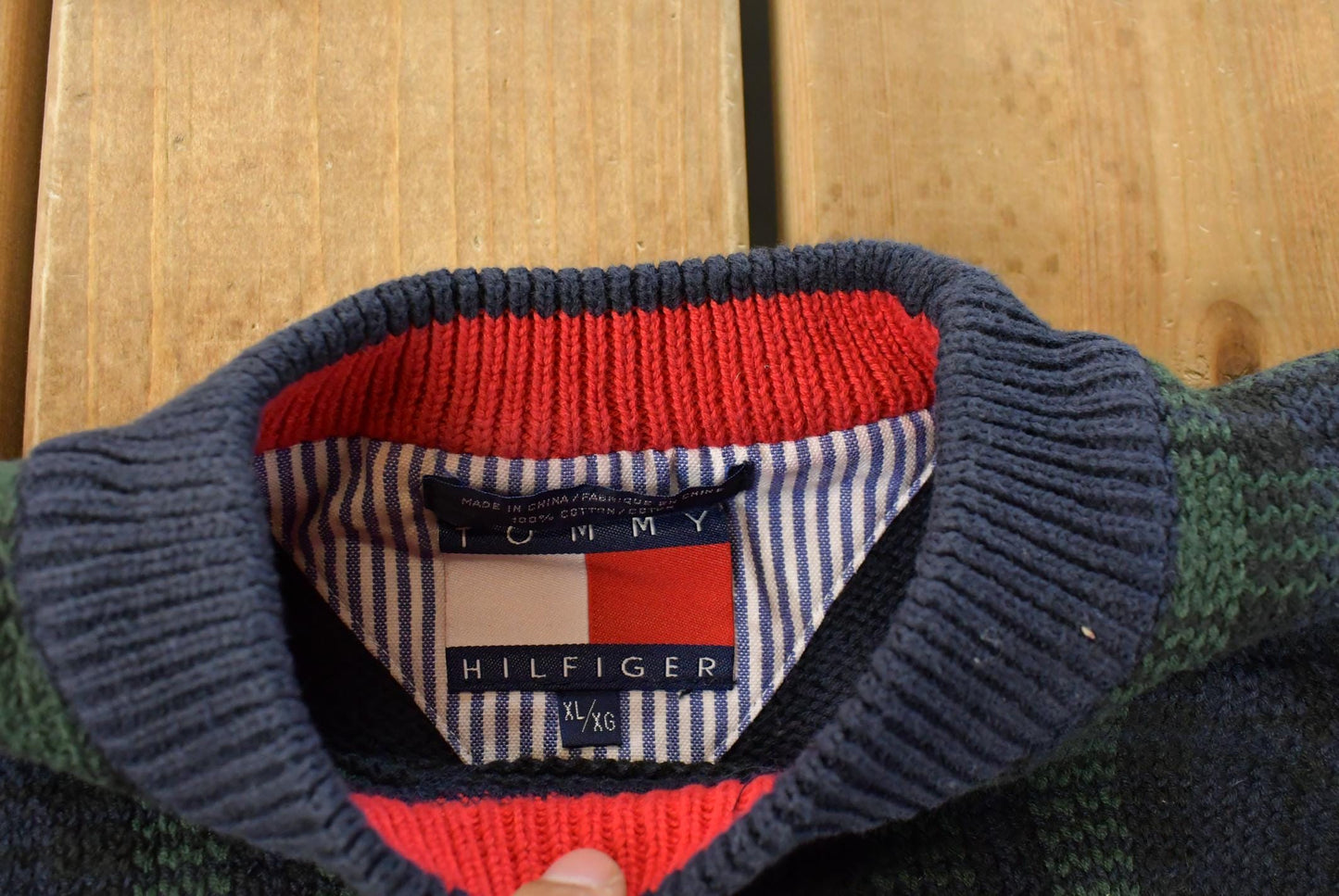 Vintage 1990s Tommy Hilfiger Plaid Knit Sweater Men's XL