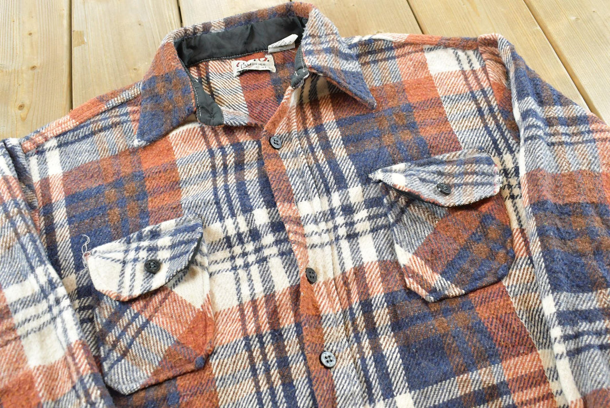 Vintage 1980s Campus CPO Wool Blend Plaid Flannel Button Up Shirt Men's L