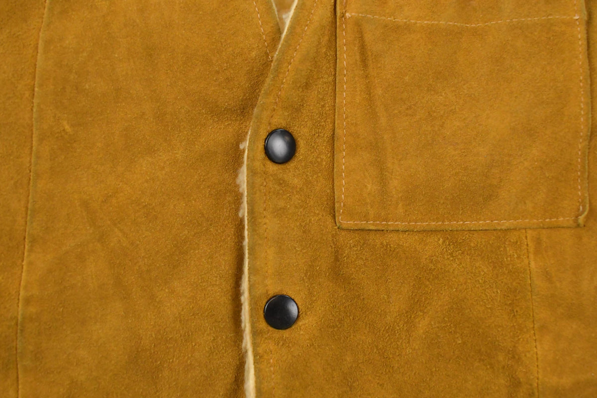 Vintage 1980s Deerskin Trading Post Western Leather Suede Sherpa Pile Lined Vest Jacket Men's M