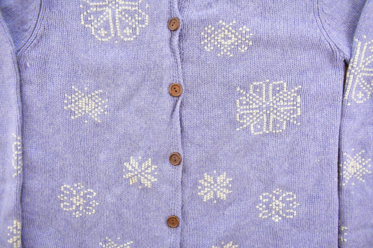 Vintage 1990s Eagle's Eye Snowflake Knit Cardigan Sweater Women's M