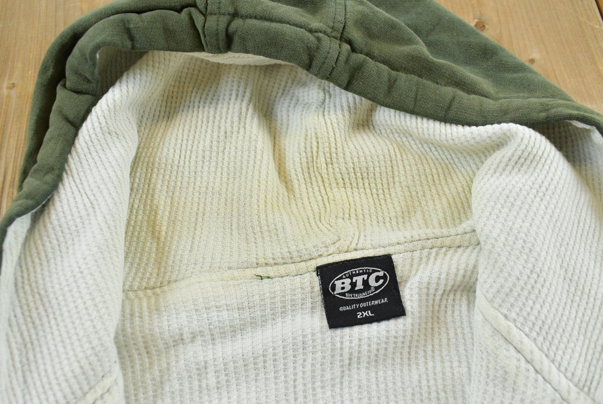 Vintage 2000s Faded BTC Green Thermal Lined Zip Up Hoodie Sweatshirt Men's XL