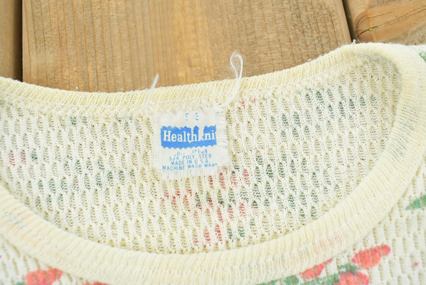 Vintage 1980s Healthknit Thermal Waffle Knit Strawberry Pattern Long Sleeve Mens S