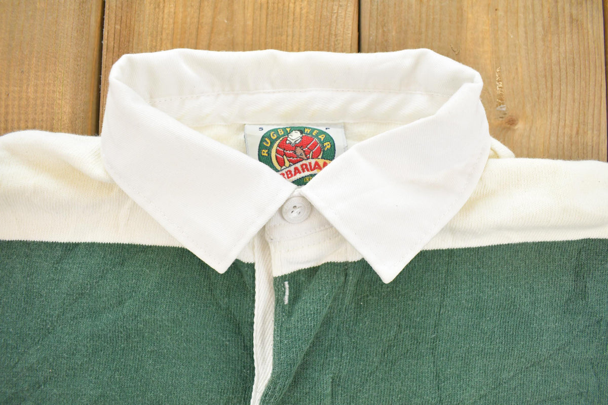 Vintage 1990s Barbarian Rugby Wear Striped Embroidered Rugby Long Sleeve Polo Shirt Men's S