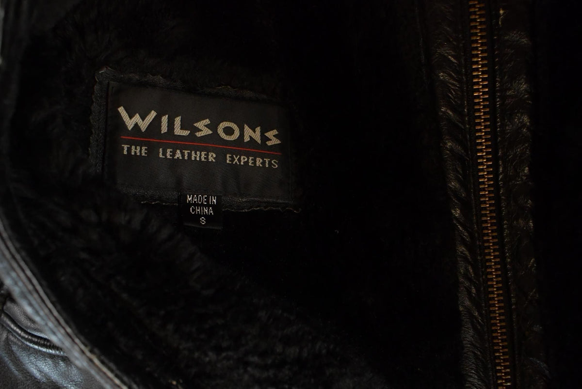 Vintage 1990s Wilsons Leather Sherpa Flight Jacket Men's Small