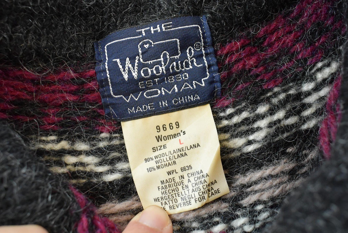 Vintage 1990s Woolrich Abstract Wool Knit Button Up Cardigan Sweater Women's L