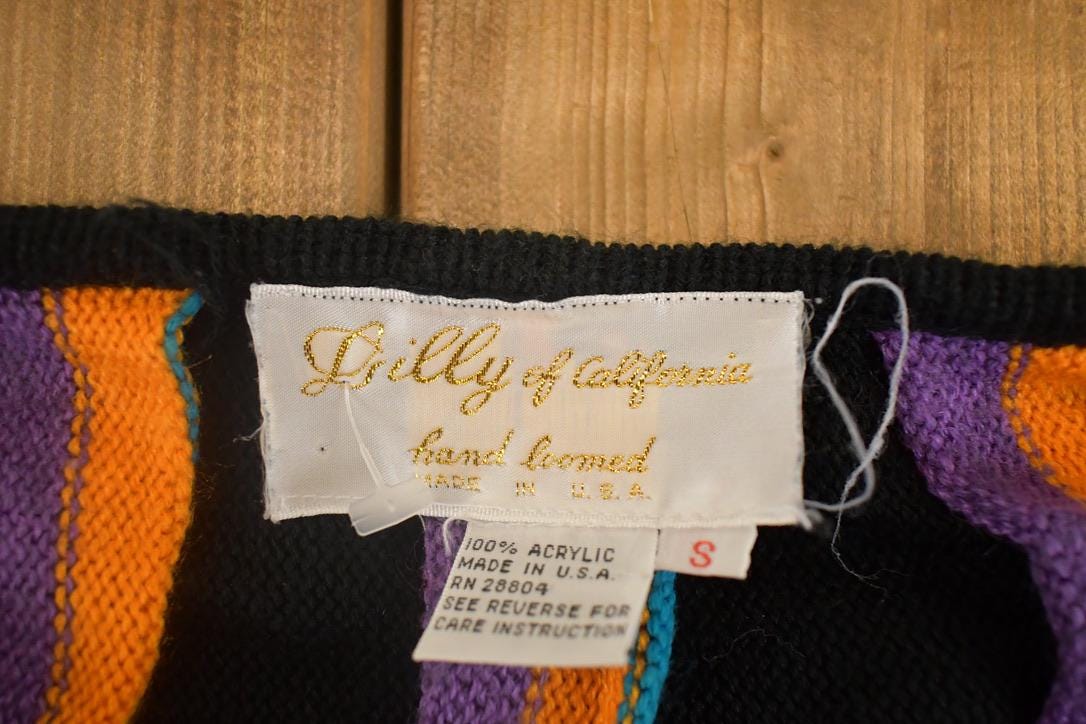 Vintage 1990s Lilly Of California Hand Loomed Knit Crewneck Sweater Women's S Cropped