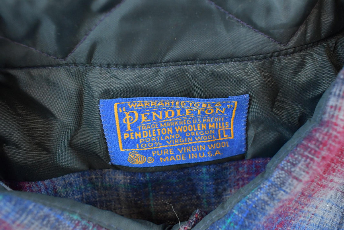 Vintage 1980s Pendleton Wool Plaid Flannel Button Up Shirt Men's L