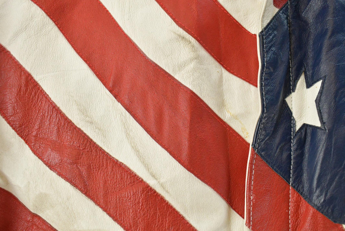 Vintage 1990s Leather World By Lucky Leather American Flag USA Leather Jacket Men's 2XL