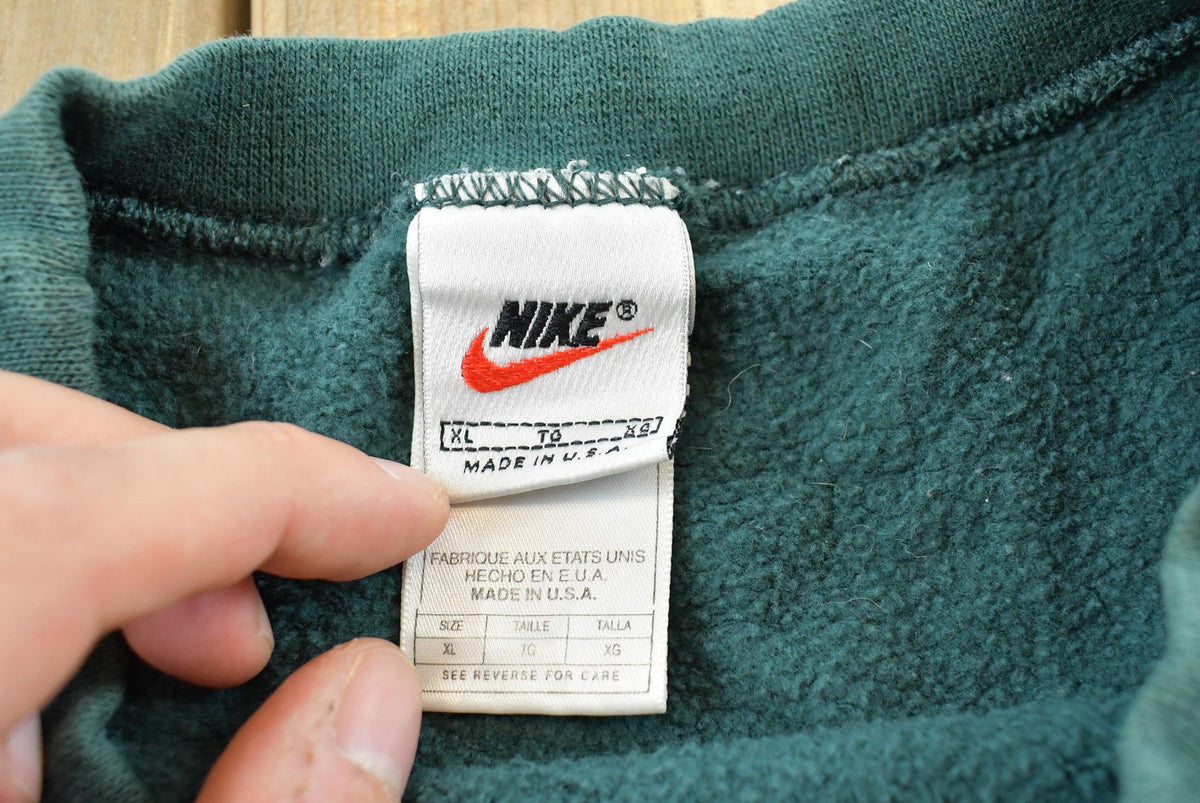 Vintage 1990s Nike Embroidered Mini Swoosh Green Crewneck Sweatshirt Men's XL / 90s Sportswear / Streetwear / Athleisure / Made in USA from propervintagecanada