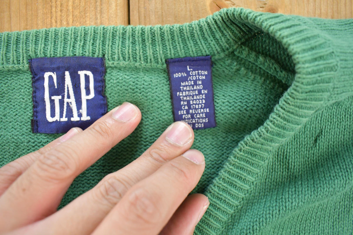 Vintage 1990s Gap Blank Green Knit V-Neck Sweater Men's XL