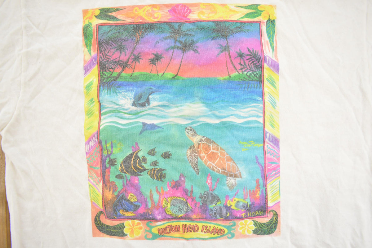 Vintage 1990s Hilton Head Island Souvenir Travel Graphic T Shirt Men's M