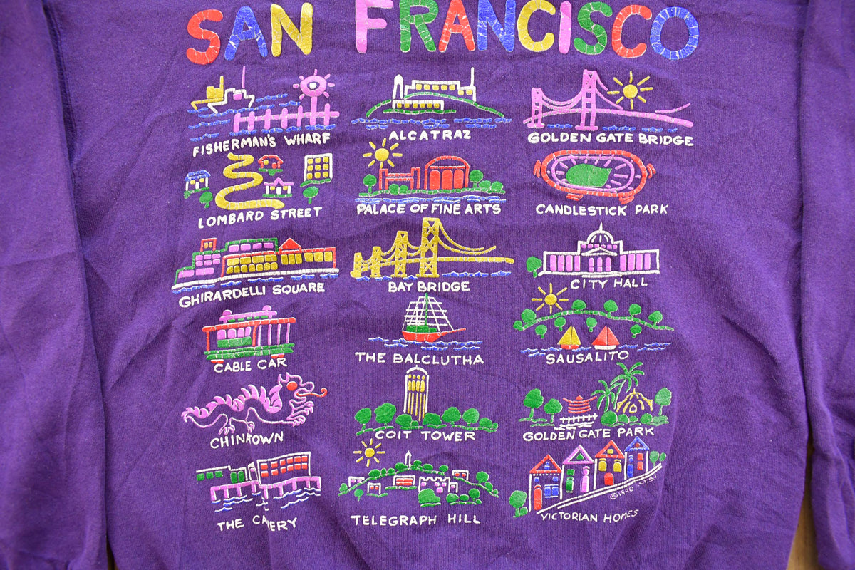 Vintage 1990s San Francisco Landmarks Graphic Travel Crewneck Sweatshirt Men's M