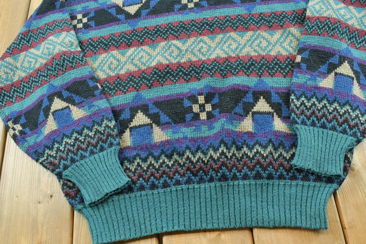 Vintage 1990s Van Heusen Acrylic Knit Striped Crewneck Sweater Men's M