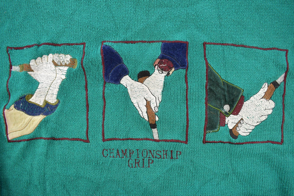 Vintage 1990s Check Mark Championship Grip Golf Embroidered Knit Sweater Men's XL