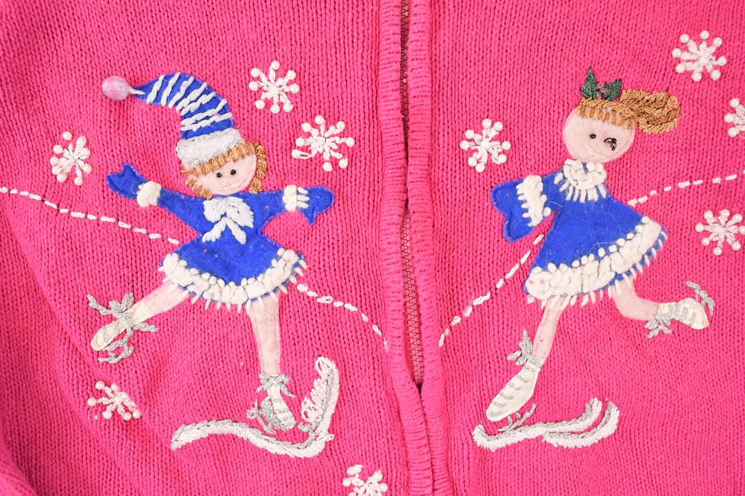 Vintage 1990s Tiara Girls Knit Cardigan Embroidered Skating Sweater Youth L