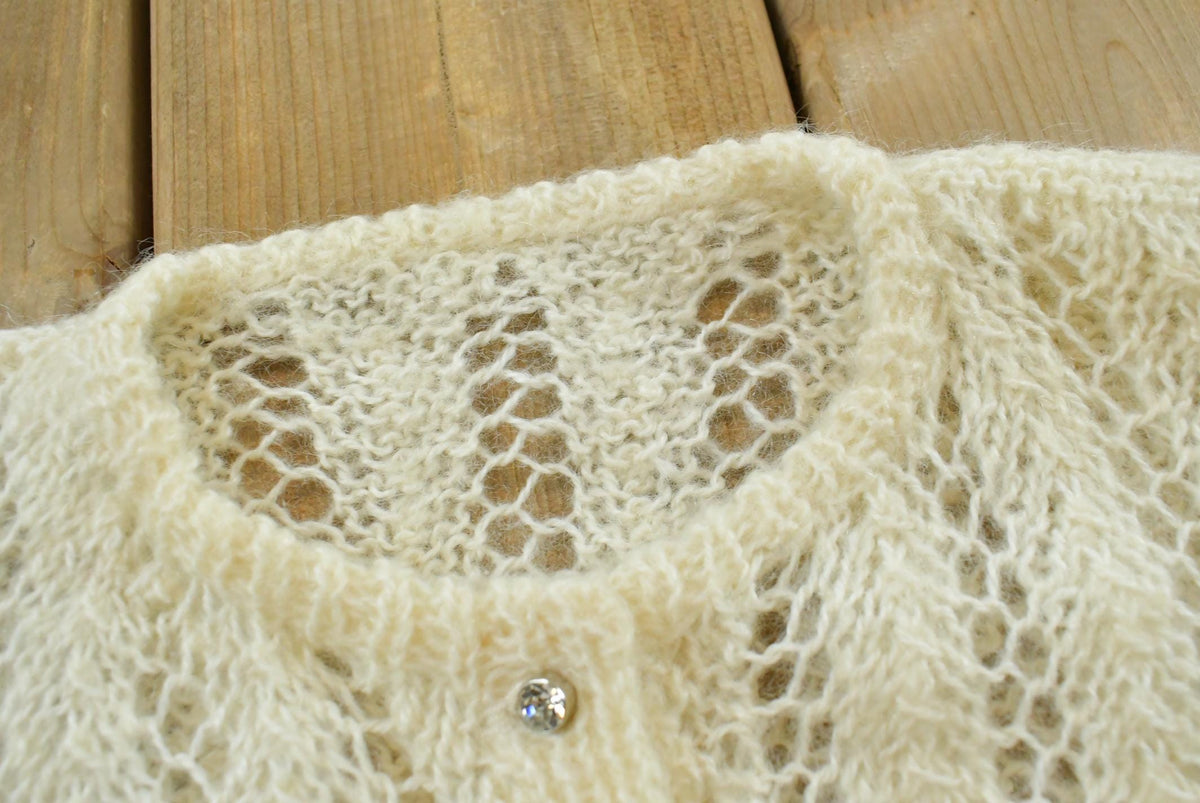 Vintage 1980s Crochet Knit Button Up Cardigan Sweater Women's M