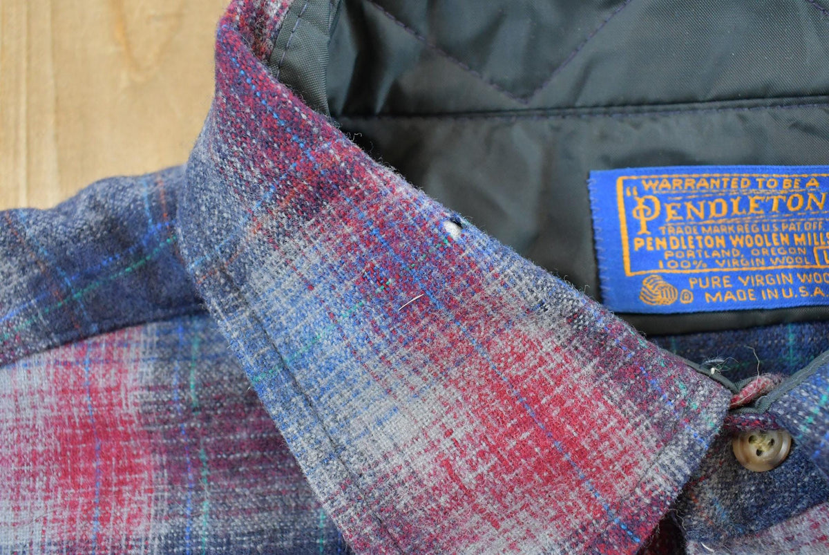 Vintage 1980s Pendleton Wool Plaid Flannel Button Up Shirt Men's L