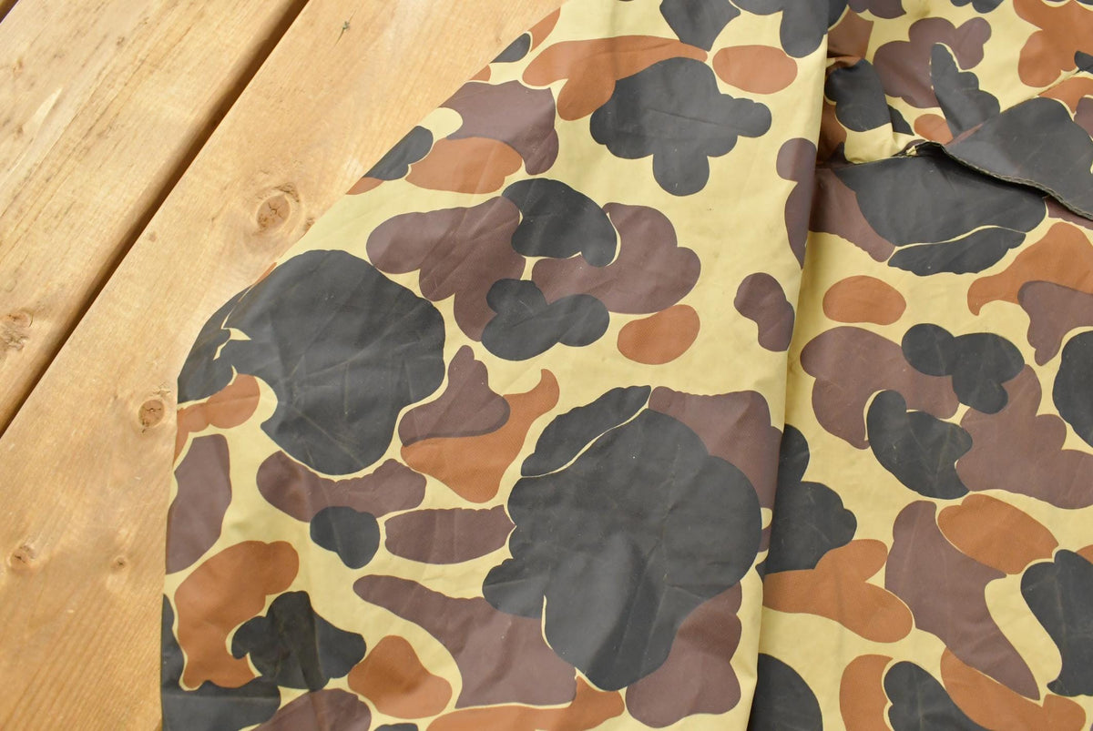 Vintage 1990s Columbia Duck Hooded Camo PVC Rain Jacket Men's XL