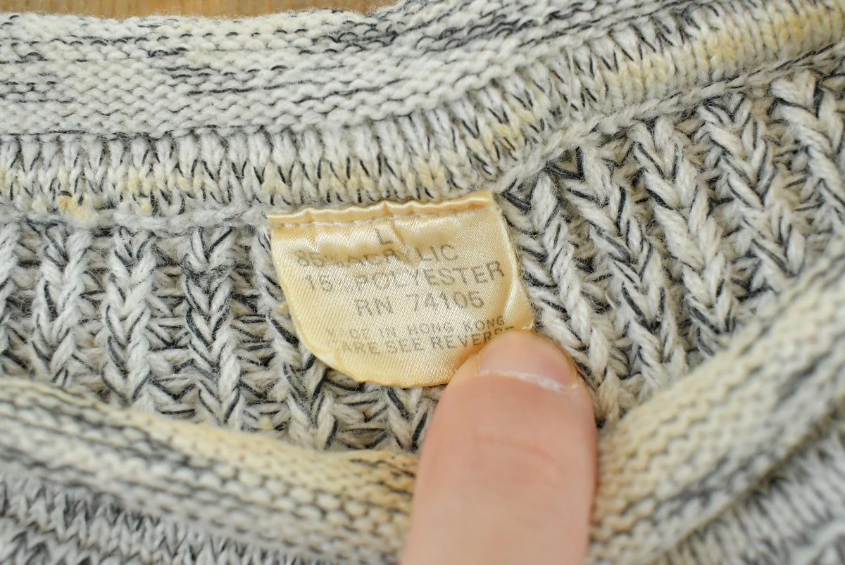 Vintage 1980s Gray 3D Cable Knit Crewneck Sweater Men's M