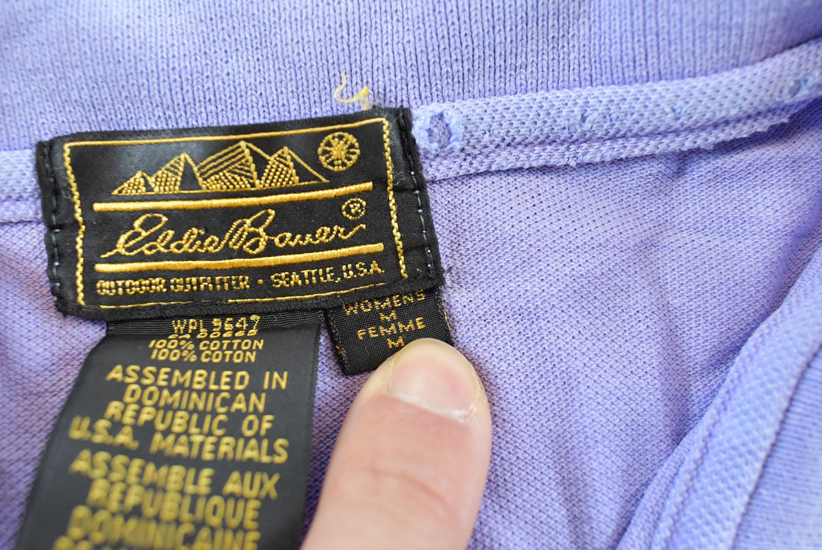 Vintage 1990s Eddie Bauer Light Purple Lilac Full Button Up Polo Shirt Women's L