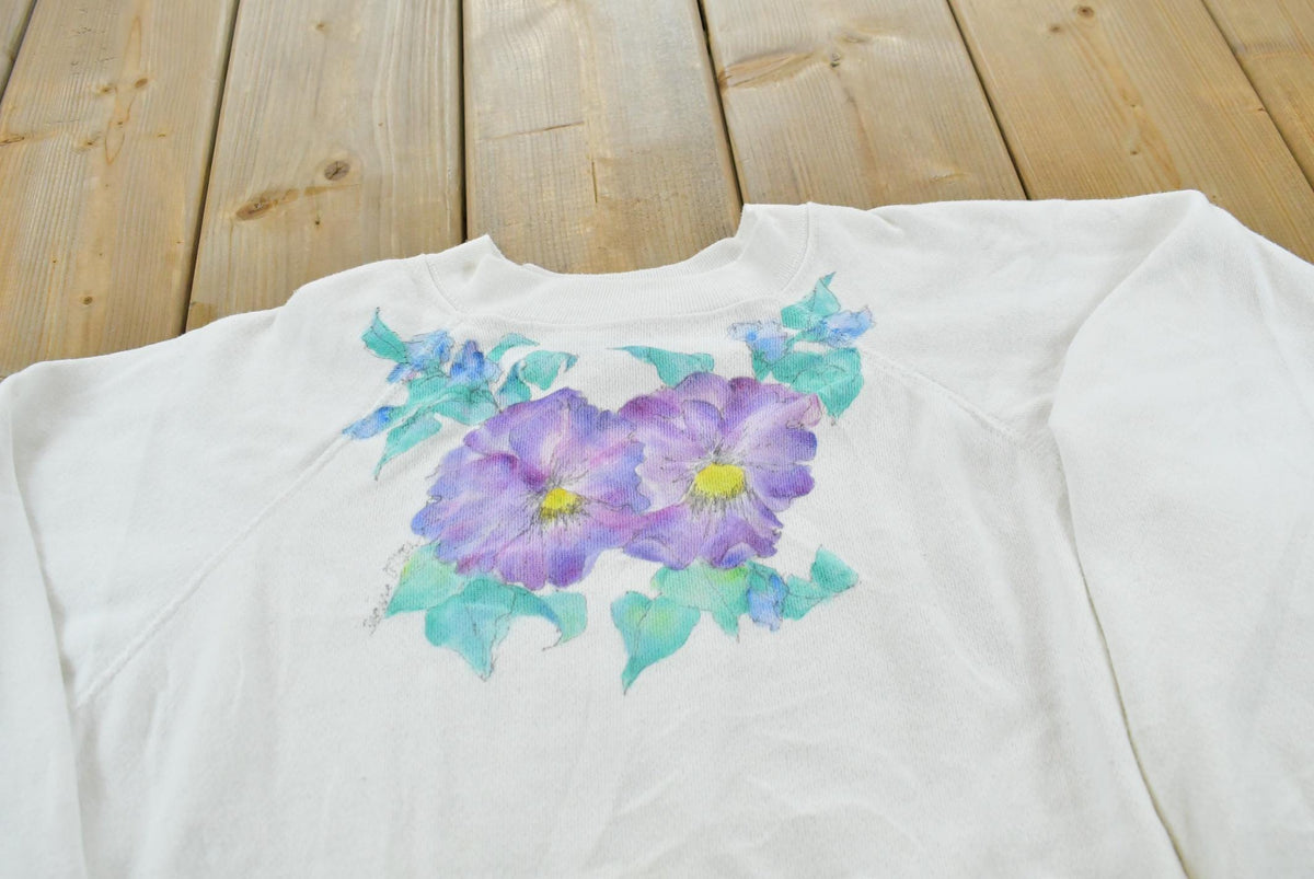 Vintage 1980s Floral Graphic Raglan Crewneck Sweatshirt Men's L