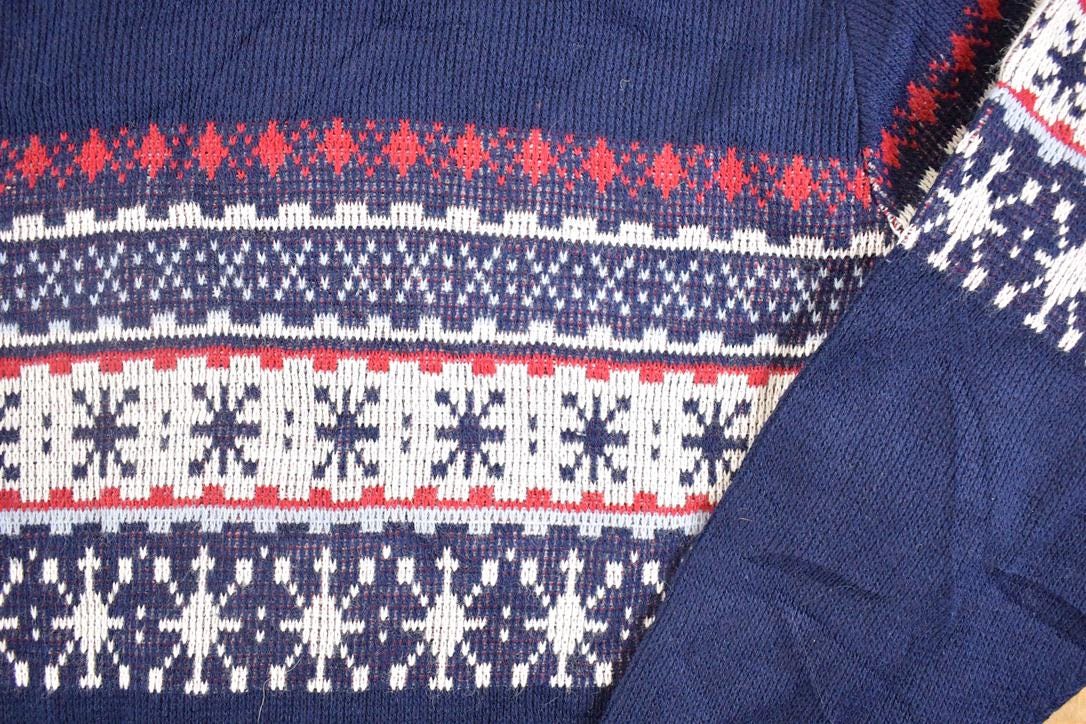 Vintage 1970s Buffalo Snowflake Knit Crewneck Sweater Mens M