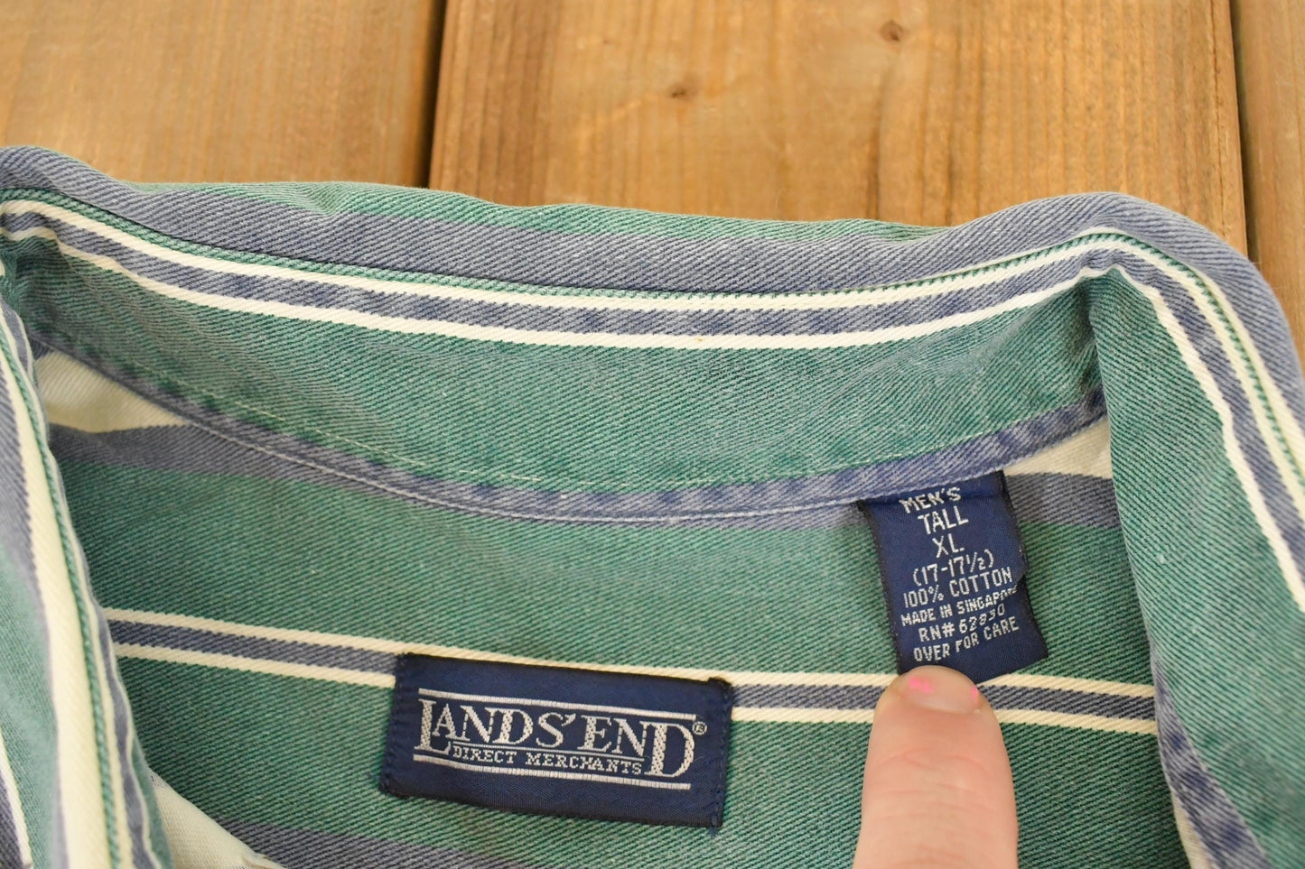 Vintage 1990's Lands End Striped Button Up Shirt Men's XL