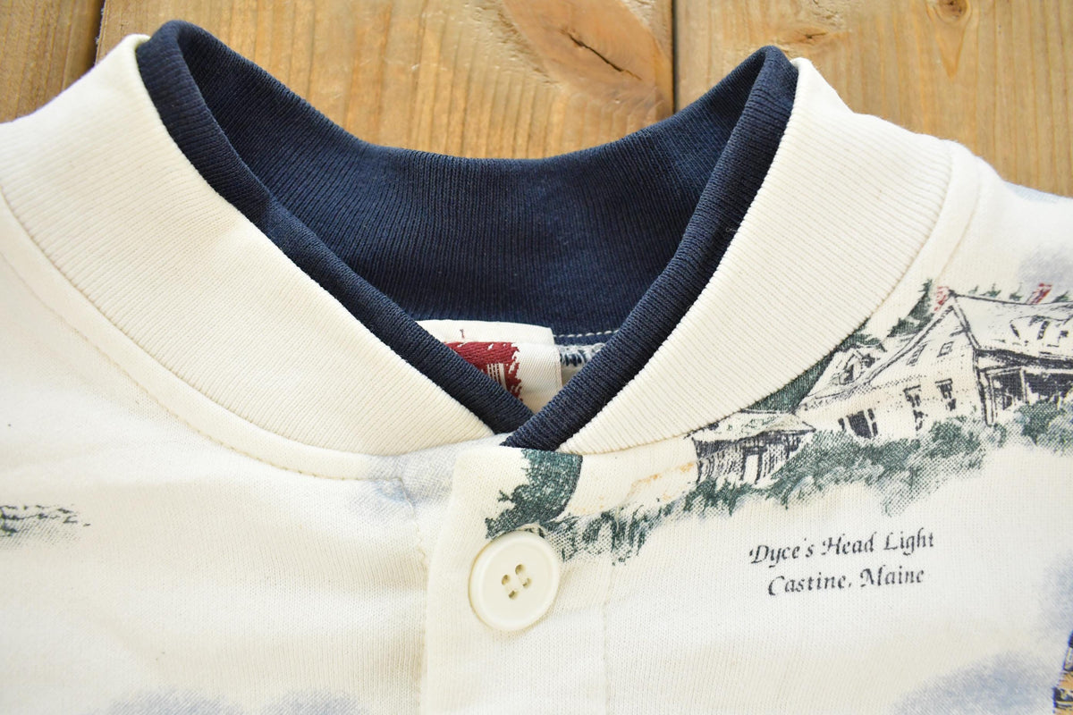 Vintage 1990s Art Unlimited Lighthouse All Over Print Cardigan Sweater Men's L