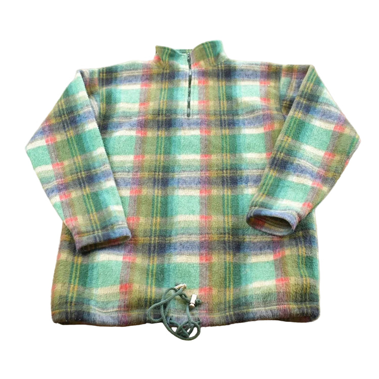 Vintage 1990s Cherrys Plaid Quarter Zip Fleece Sweater Men's S