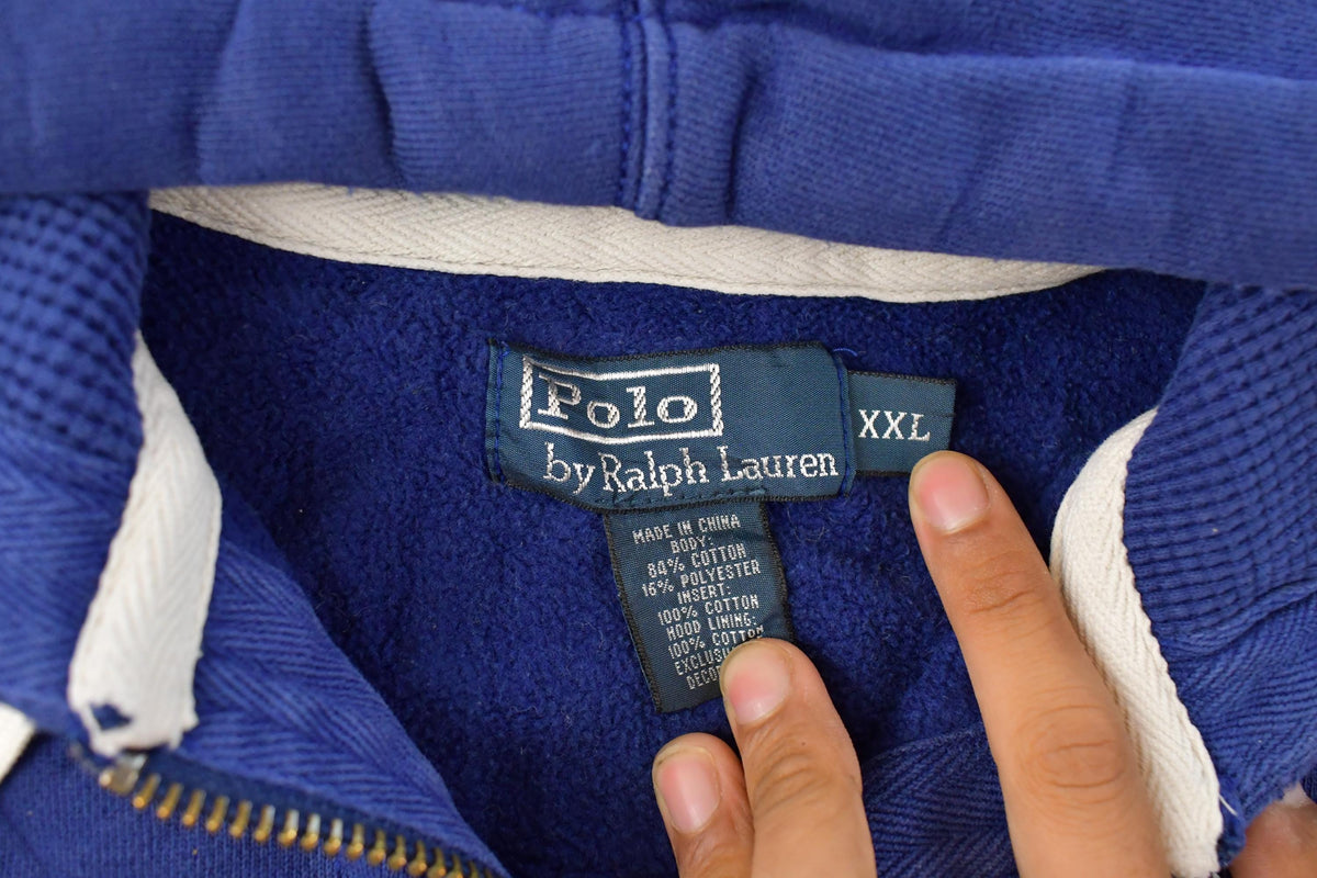 Vintage 1990s Polo Ralph Lauren Blue Thermal Lined Full Zip Hoodie Men's 2XL