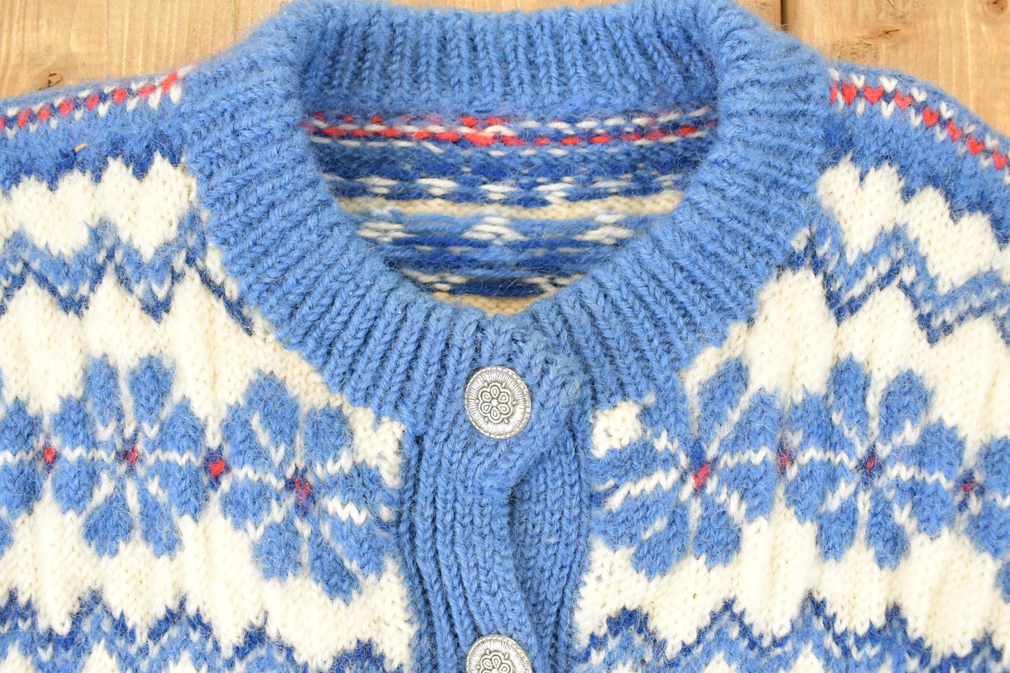 Vintage 1970's Abstract Snowflake Wool Knit Cardigan Sweater Women's S