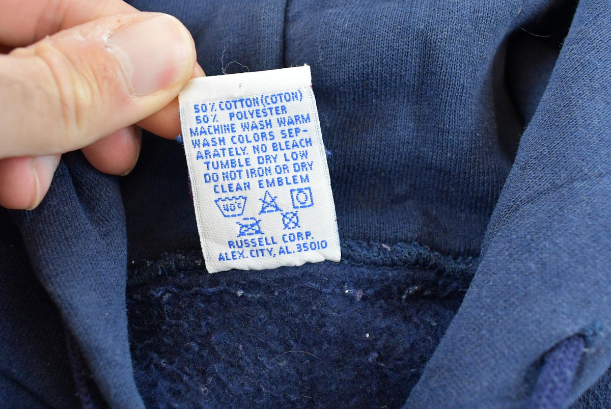 Vintage 1990s Russell Athletic Blank Blue Zip-Up Hoodie Sweatshirt Men's L
