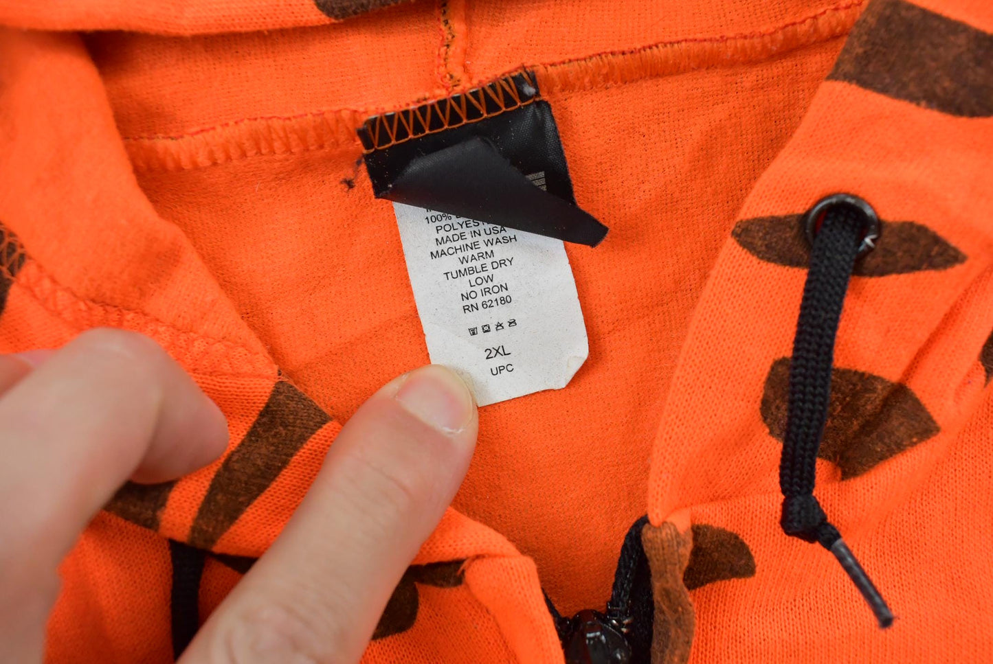 Vintage 1990s Ace Sportswear High Visibility Camo Orange Hoodie Men's 2XL