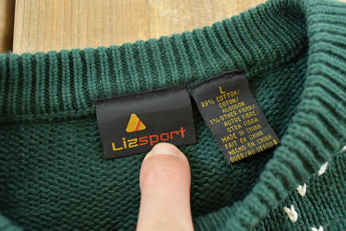 Vintage 1990s Liz Sport Argyle Pattern Cotton Knit Crewneck Sweater Women's M