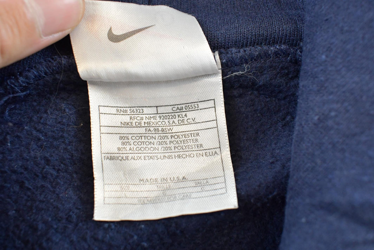 Vintage 1990s Distressed Nike Middle Mini Swoosh Embroidered Center Check Hoodie Sweatshirt Men's L