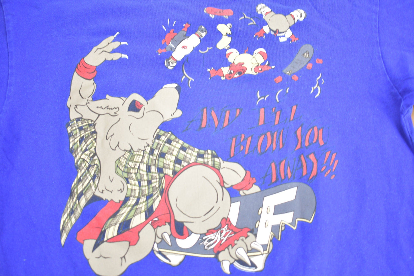Vintage 1990s Skateboarding Wolf Graphic T Shirt Men's Large