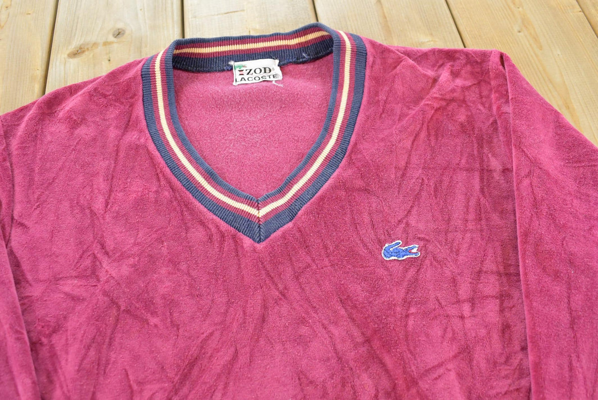 Vintage 1980s Izod Lacoste Velour V-Neck Sweatshirt Men's M / 80s Streetwear / Basic Layering Essential
