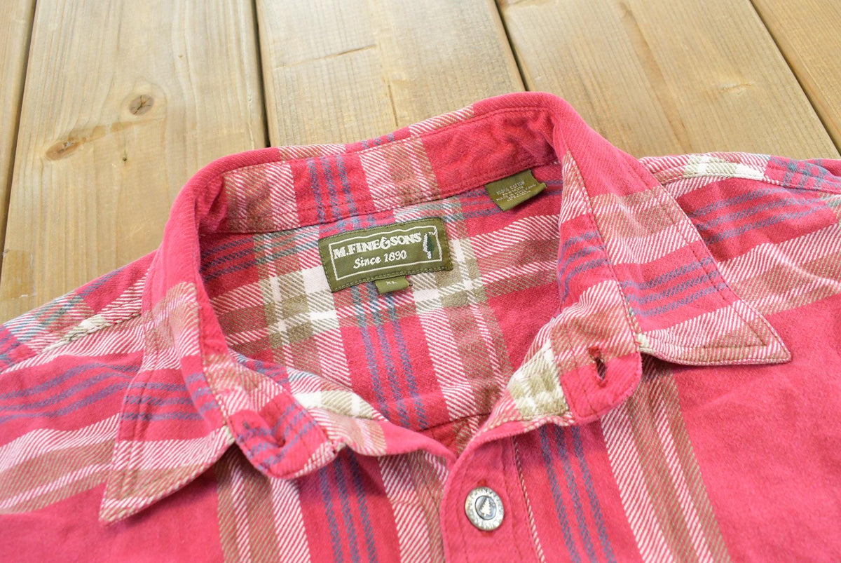 Vintage 1990s M Fine & Sons Plaid Flannel Button Up Shirt Men's 2XL