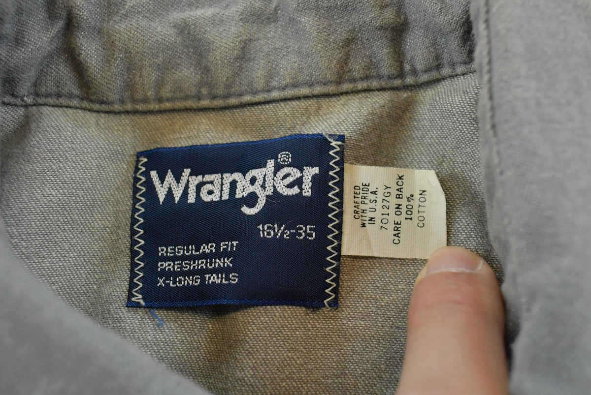 Vintage 1990s Wrangler Gray Canvas Button Up Snaps Western Shirt Men's L