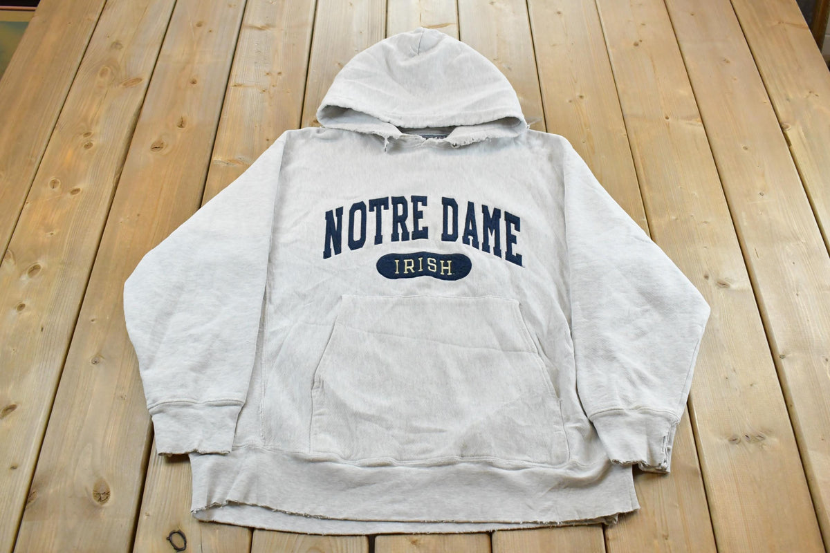 Vintage 1990s Thrashed Notre Dame Fighting Irish Champion Collegiate Hoodie / Embroidered / NCAA Sweatshirt / Sportswear / Americana
