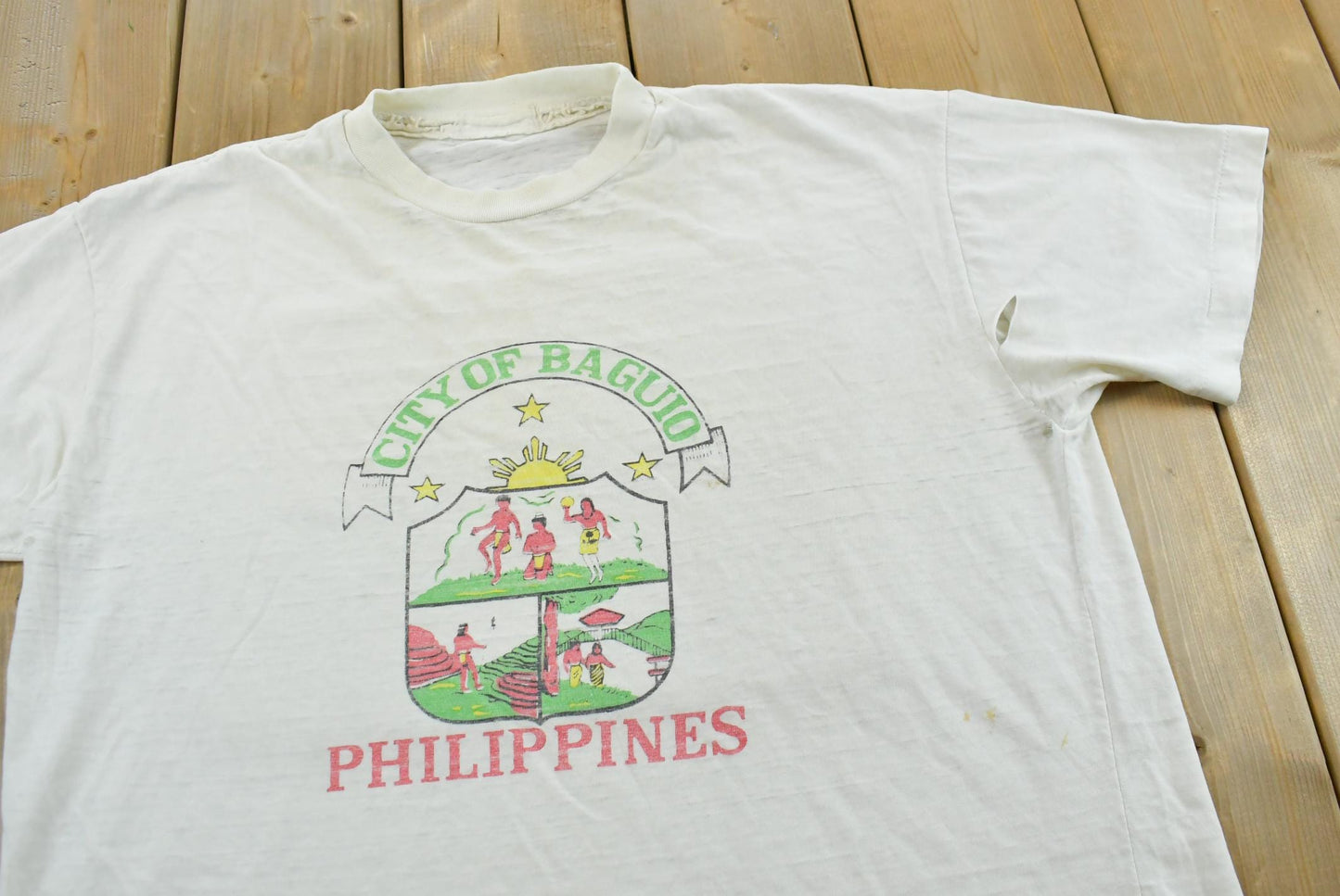 Vintage 1980s City of Baguio Philippines Souvenir Travel T-Shirt Men's L