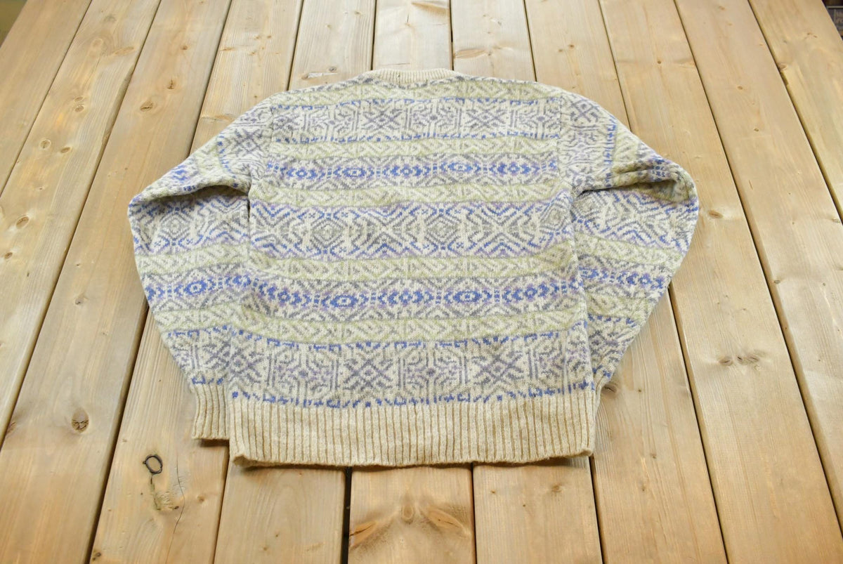 Vintage 1990s Colours Alexander Julian Knit Shetland Wool Argyle Crewneck Sweater Men's S / 90s Knitted Sweatshirt / Made in Hong Kong