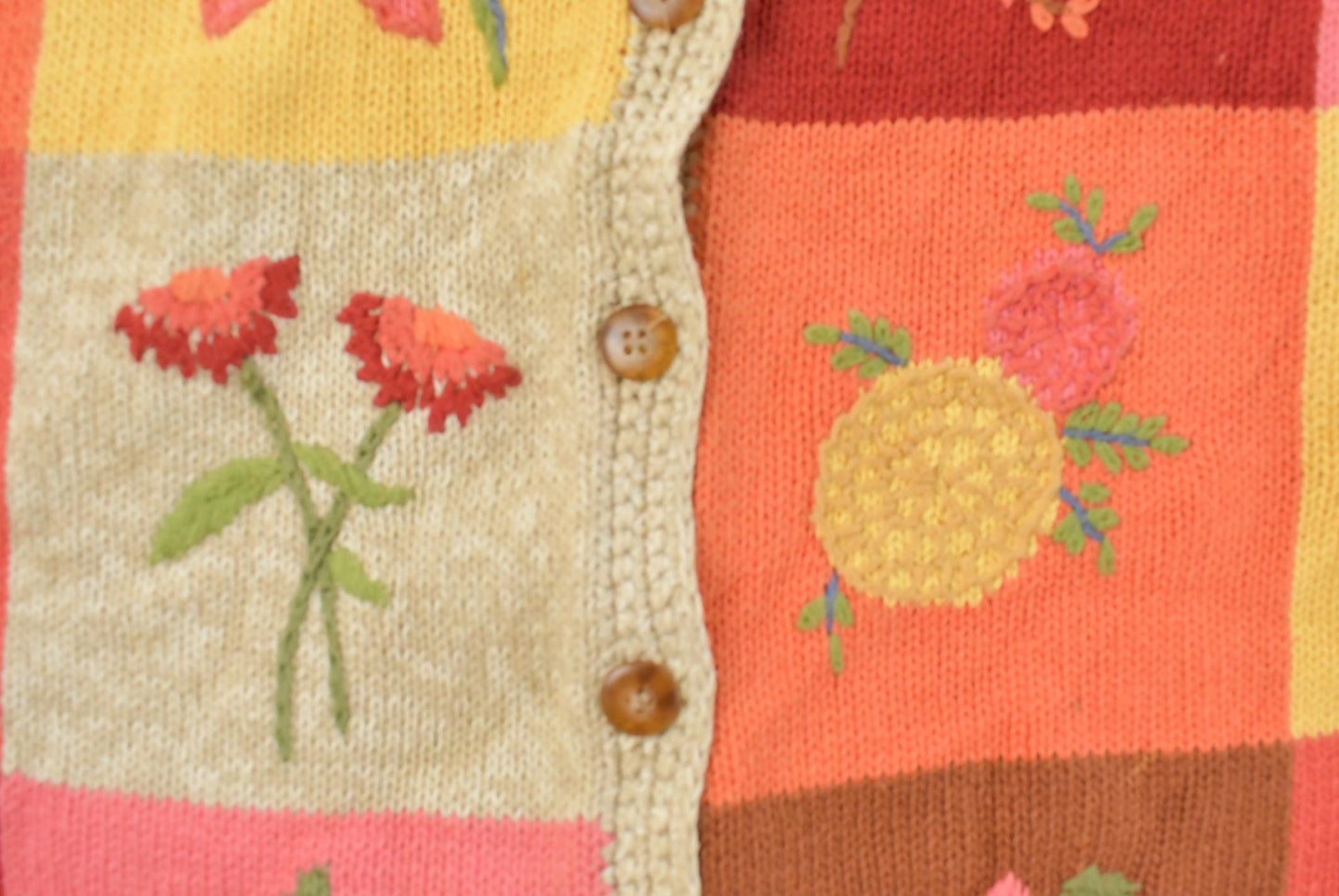 Vintage 1990s Appleseed's Floral Knit Cardigan Sweater Women's L