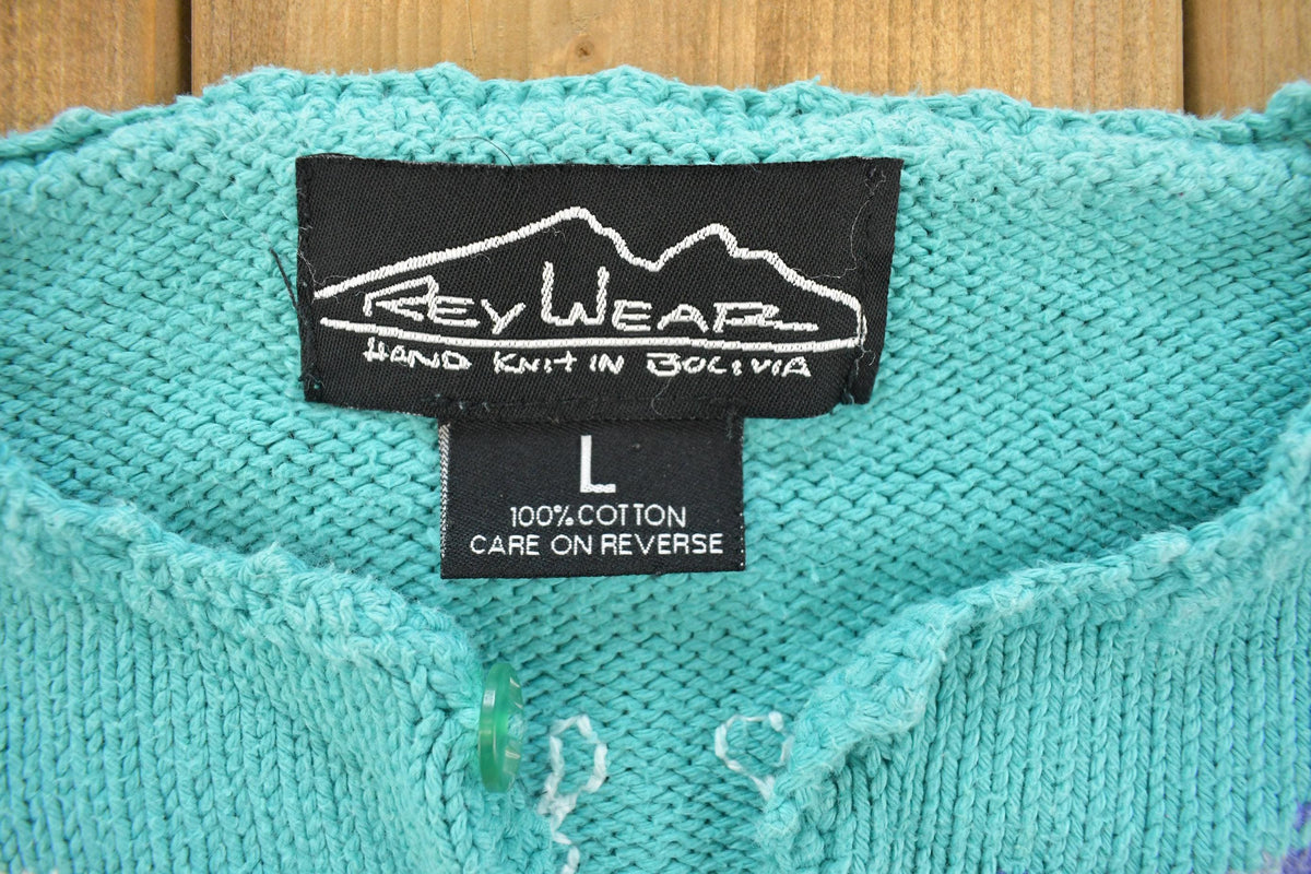 Vintage 1990s Rey Wear Fish Embroidered Knit Cardigan Sweater Youth XS