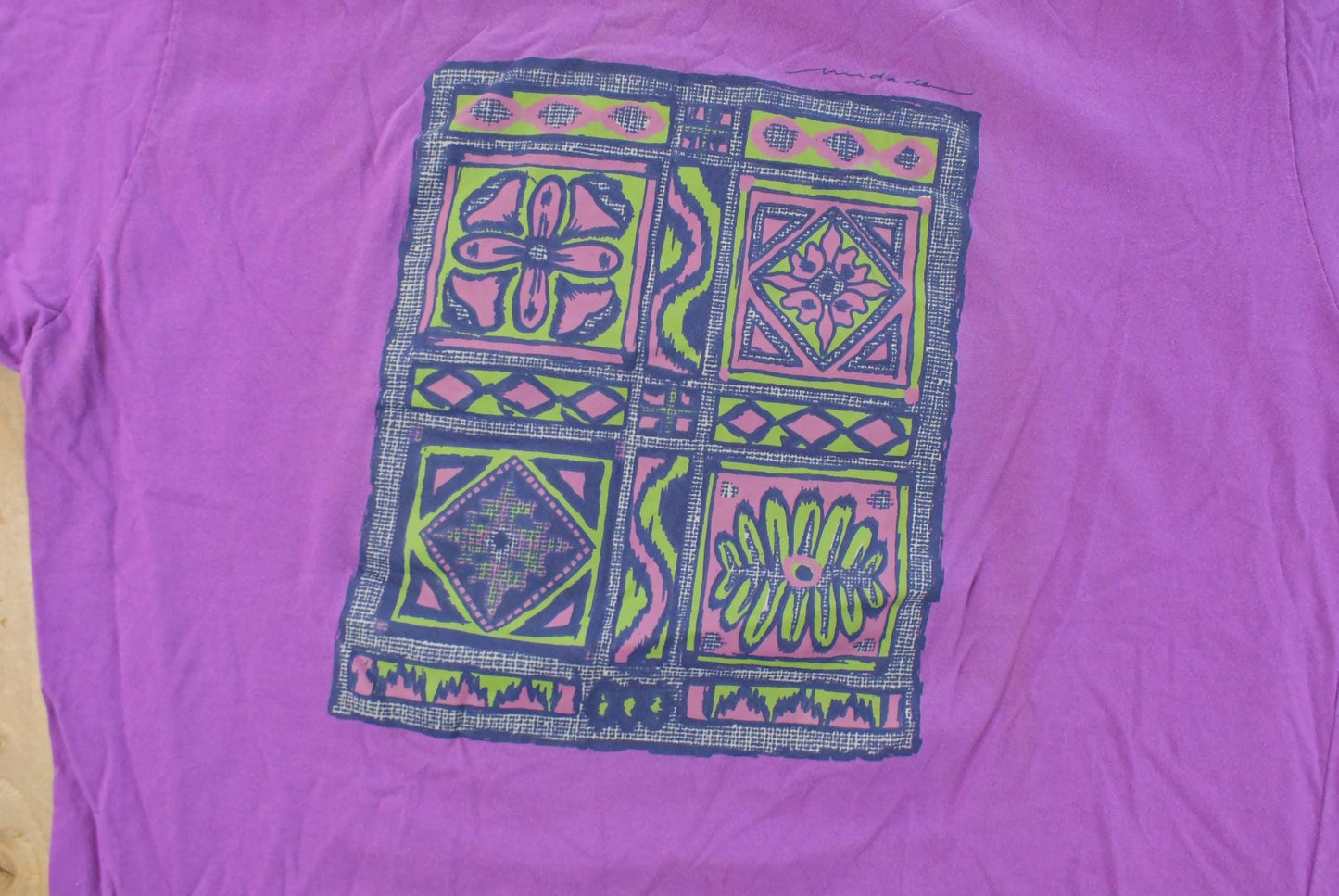 Vintage 1990s South American Boho Art Souvenir T-Shirt Mens M